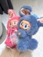Cute Labubu Plush – Blue & Pink Bell Necklace Handmade Artist Custom from Authentic V1V2 Doll (13)